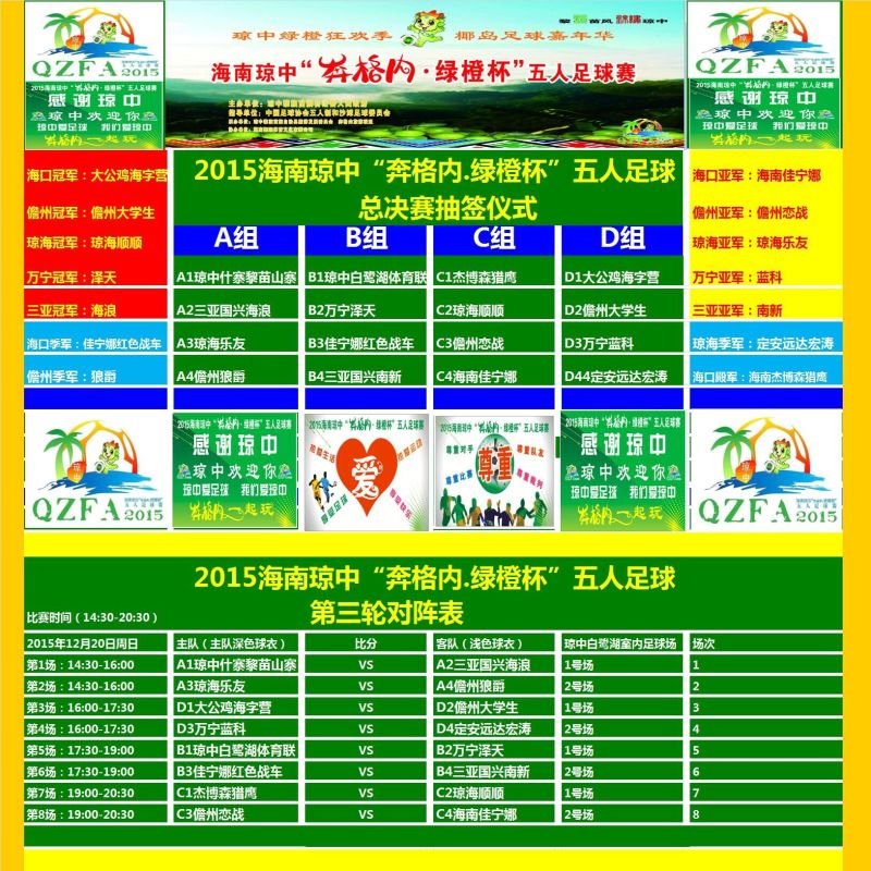 琼中“奔格内·绿橙杯”五人足球总决赛第三轮前瞻  C、D组乱战拼出线