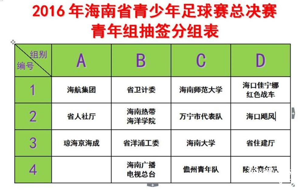 2016海南省青足球赛总决赛青年组最终赛程出炉 省人社厅VS琼海京海成打响揭幕战