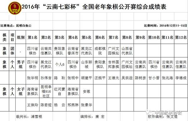 全国老年人象棋公开赛结束  海南王焕玲女子组夺冠  