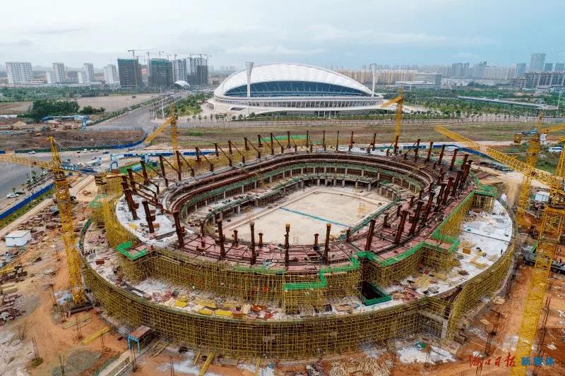 海口五源河体育馆主体结构6月底将封顶 计划明年底交付使用