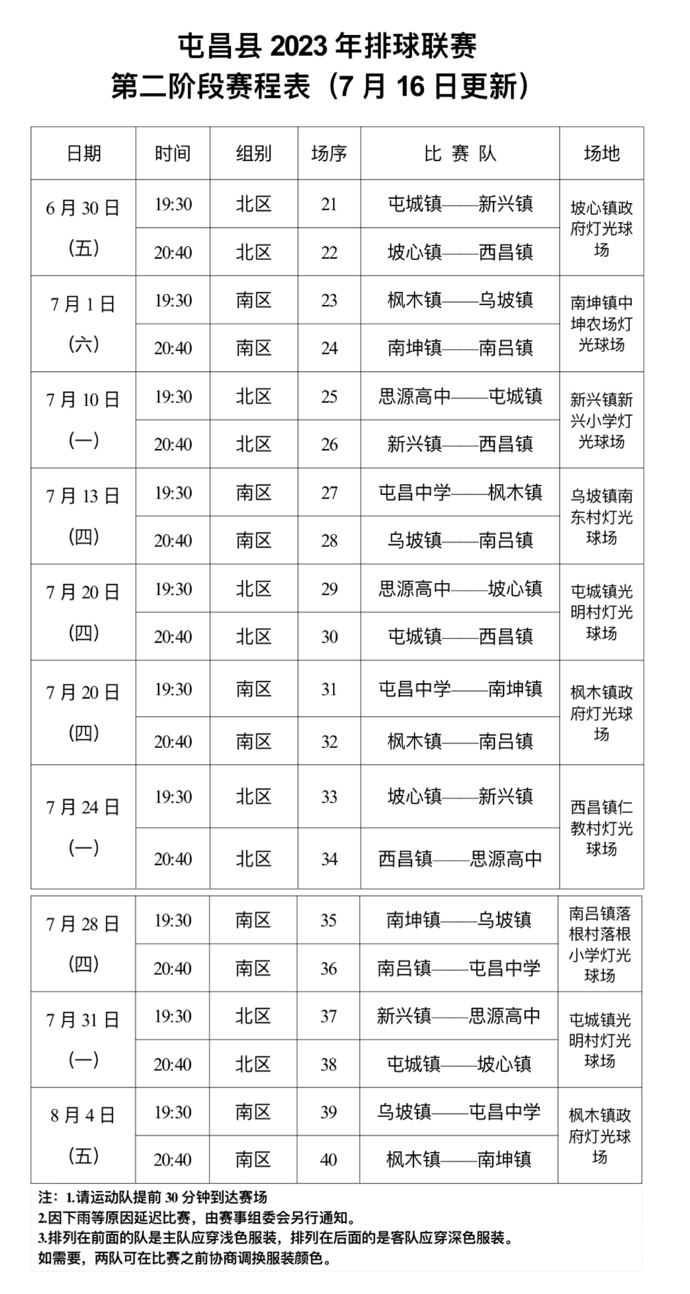 受台风影响，屯昌县2023年排球联赛赛程调整