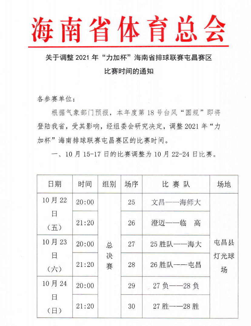 注意！2021年“力加杯”海南省排球联赛屯昌赛区延期举行