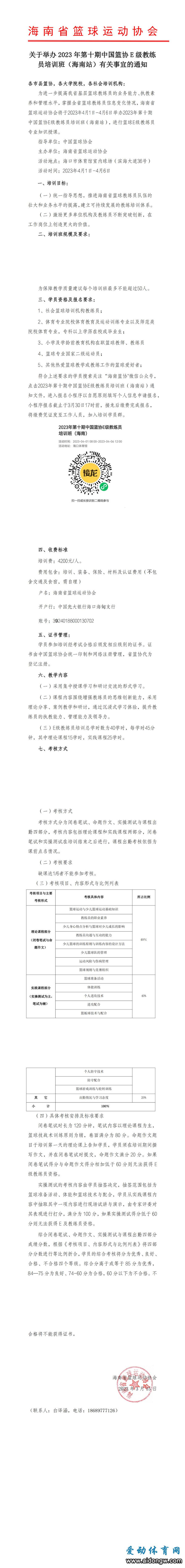 报名｜2023年第十期中国篮协E级教练员培训班（海南站）4月1日开班