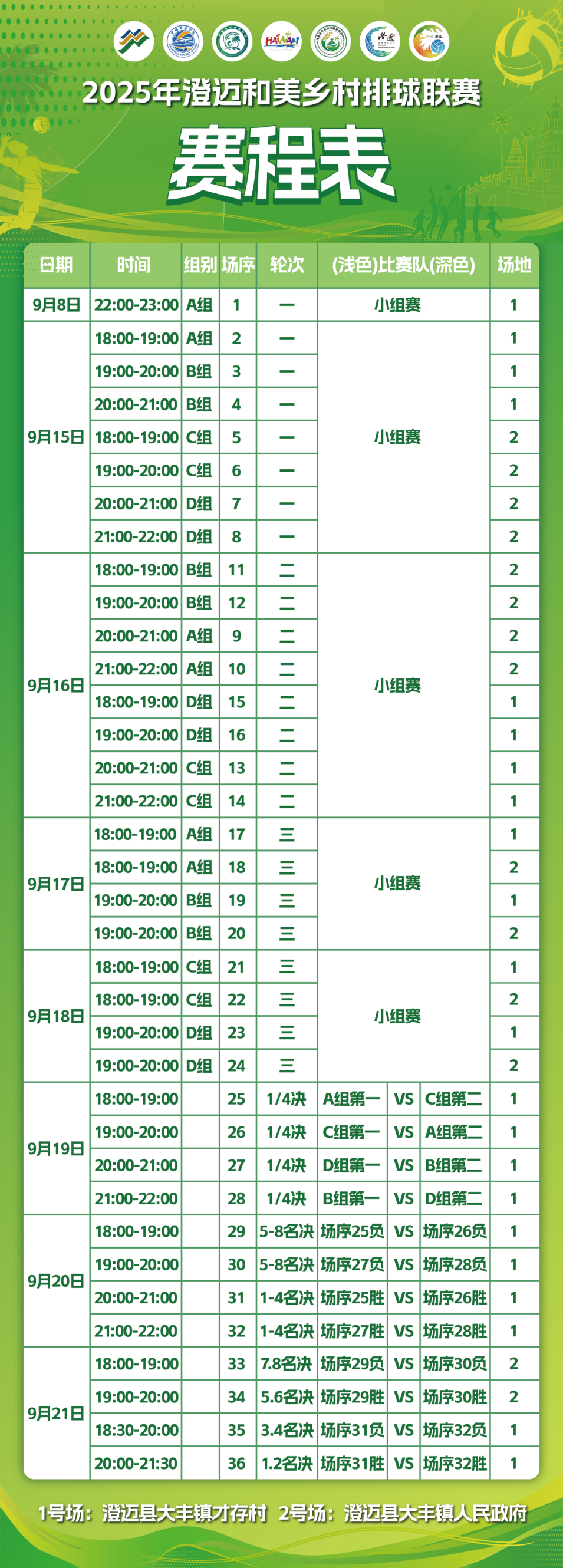 倒计时3天！澄迈村排赛程表请查收